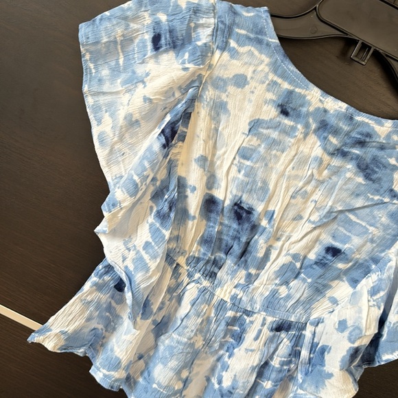 Justice Girls Blue and White Short Sleeve Ruffle Detailing Top - Picture 11 of 12